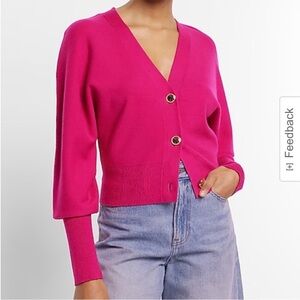 NWT Express Skimming V-Neck Dolman Sleeve Cardigan in Bright Pink Fuschia - L